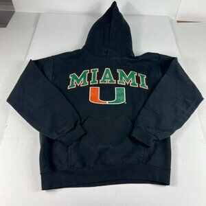 Miami Hurricanes Sweatshirt Small Black Faded Big Graphic Logo Pullover Hoodie